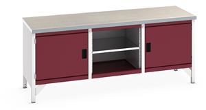41002051.** Bott Cubio Storage Workbench 2000mm wide x 750mm Deep x 840mm high supplied with a Linoleum worktop (particle board core with grey linoleum surface and plastic edgebanding), 2 x integral storage cupboards (650mm wide x 650mm deep x 500mm high) and...
